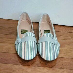 Daniel Green Comfy Stripe Slippers 7.5 Women's Pastel House Shoe Slip On Flats